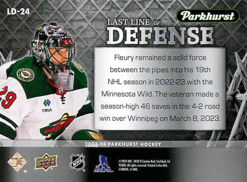 2023-24 UD Parkhurst - Marc-Andre Fleury - Last Line Of Defense #LD-24