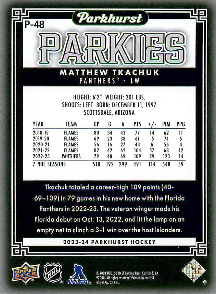 2023-24 UD Parkhurst - Matthew Tkachuk - Parkies #P-48