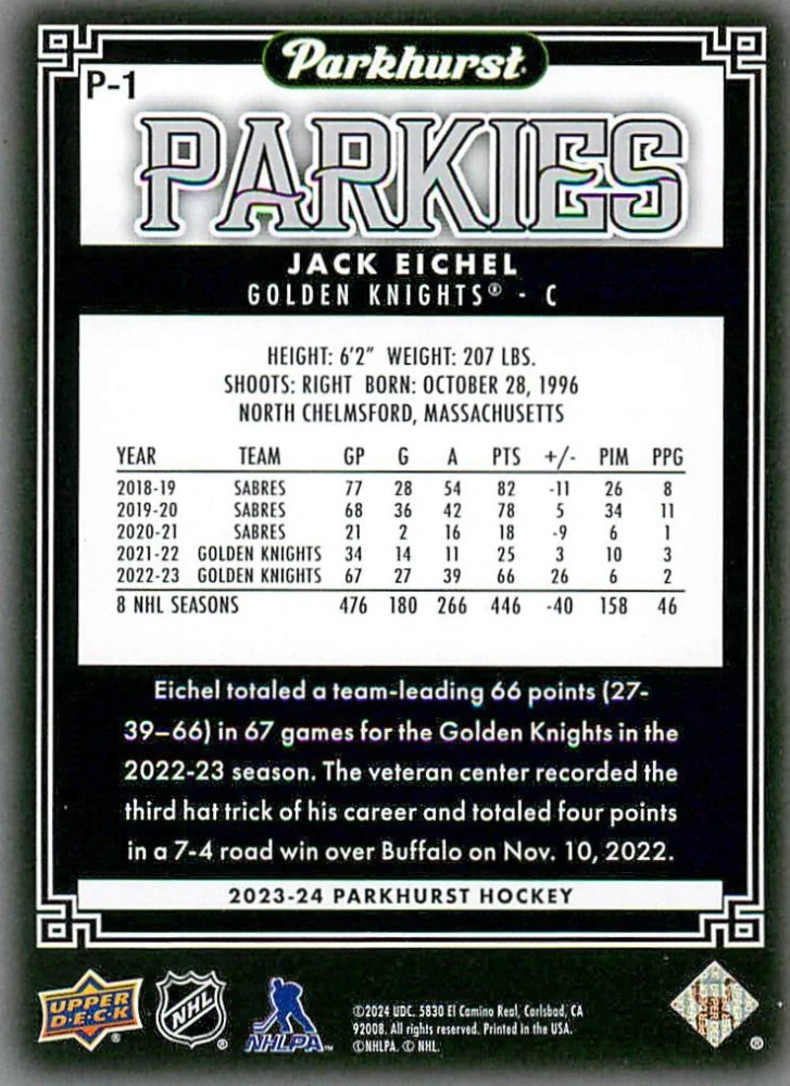 2023-24 UD Parkhurst - Jack Eichel - Parkies #P-1