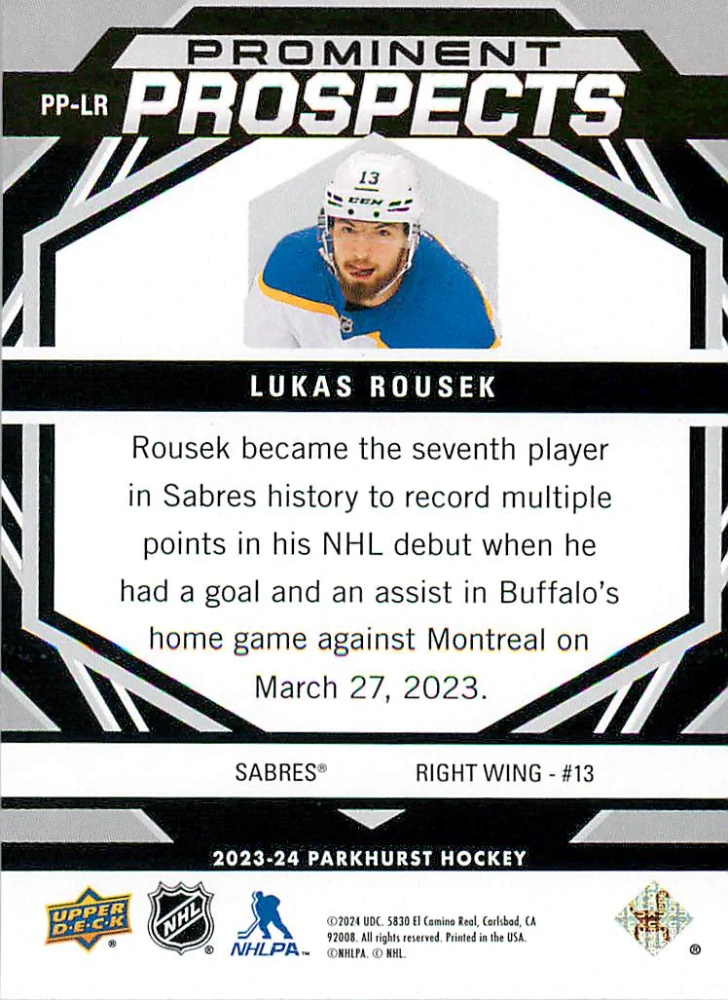 2023-24 UD Parkhurst - Lukáš Rousek - Prominent Prospects #PP-LR