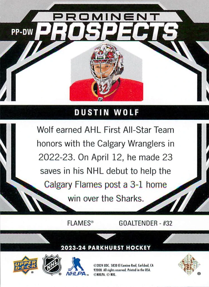 2023-24 UD Parkhurst - Dustin Wolf - Prominent Prospects #PP-DW