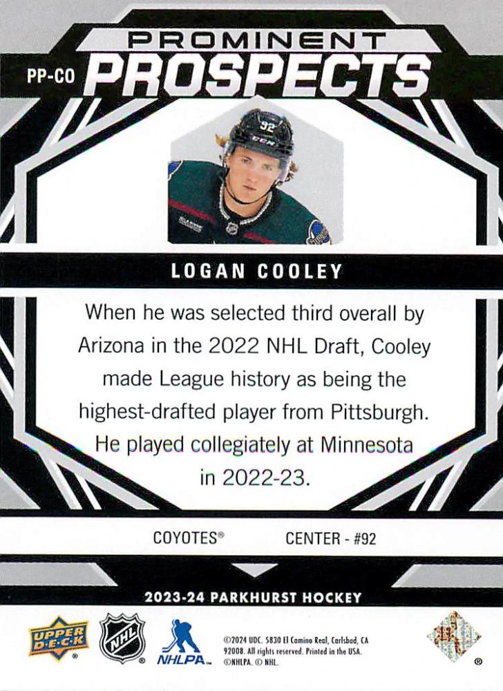 2023-24 UD Parkhurst - Logan Cooley - Prominent Prospects #PP-CO