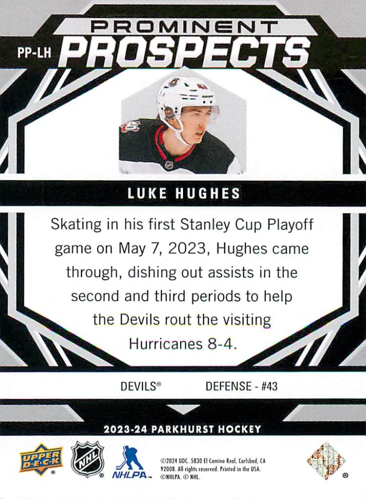 2023-24 UD Parkhurst - Luke Hughes - Prominent Prospects #PP-LH