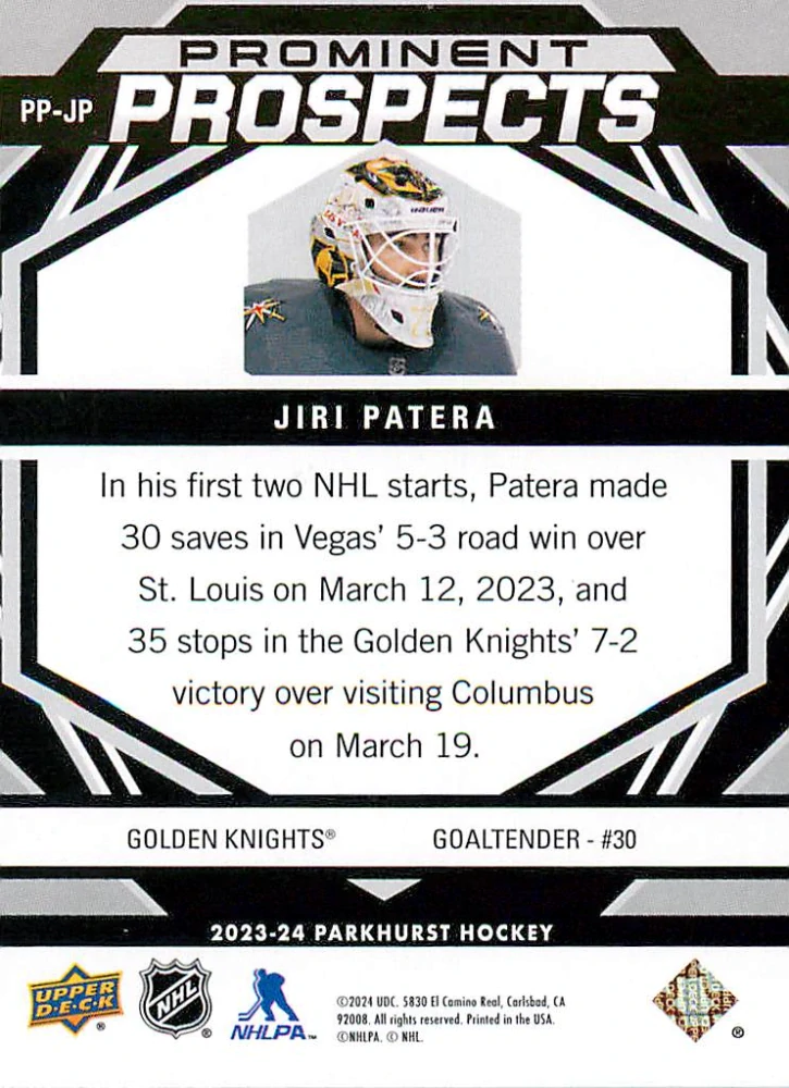 2023-24 UD Parkhurst - Jiří Patera - Prominent Prospects #PP-JP