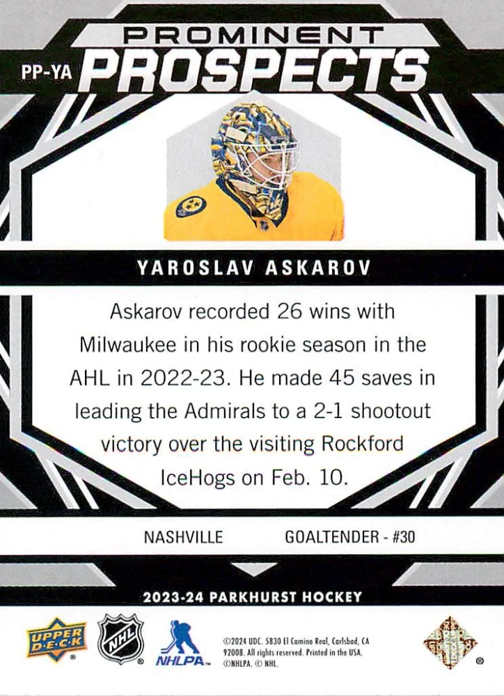 2023-24 UD Parkhurst - Yaroslav Askarov - Prominent Prospects #PP-YA