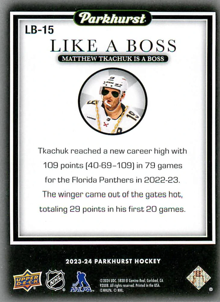 2023-24 UD Parkhurst - Matthew Tkachuk - Like a Boss #LB-15