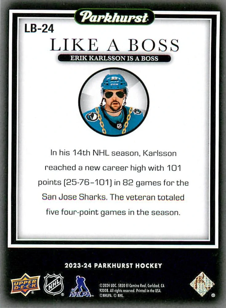 2023-24 UD Parkhurst - Erik Karlsson - Like a Boss #LB-24