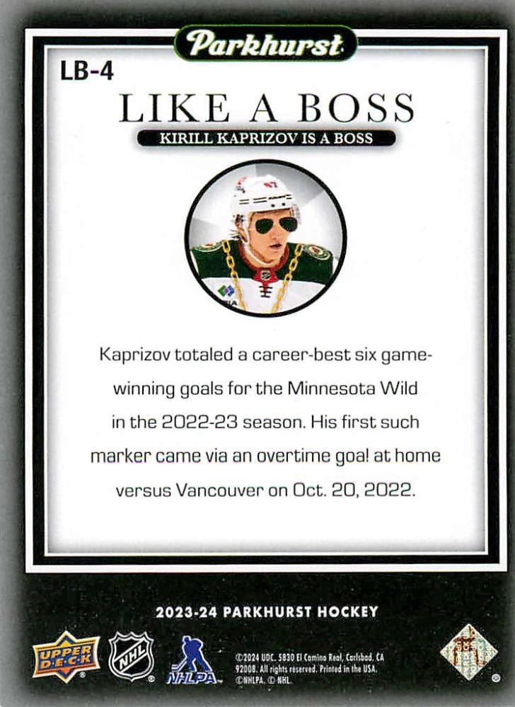 2023-24 UD Parkhurst - Kirill Kaprizov - Like a Boss #LB-4