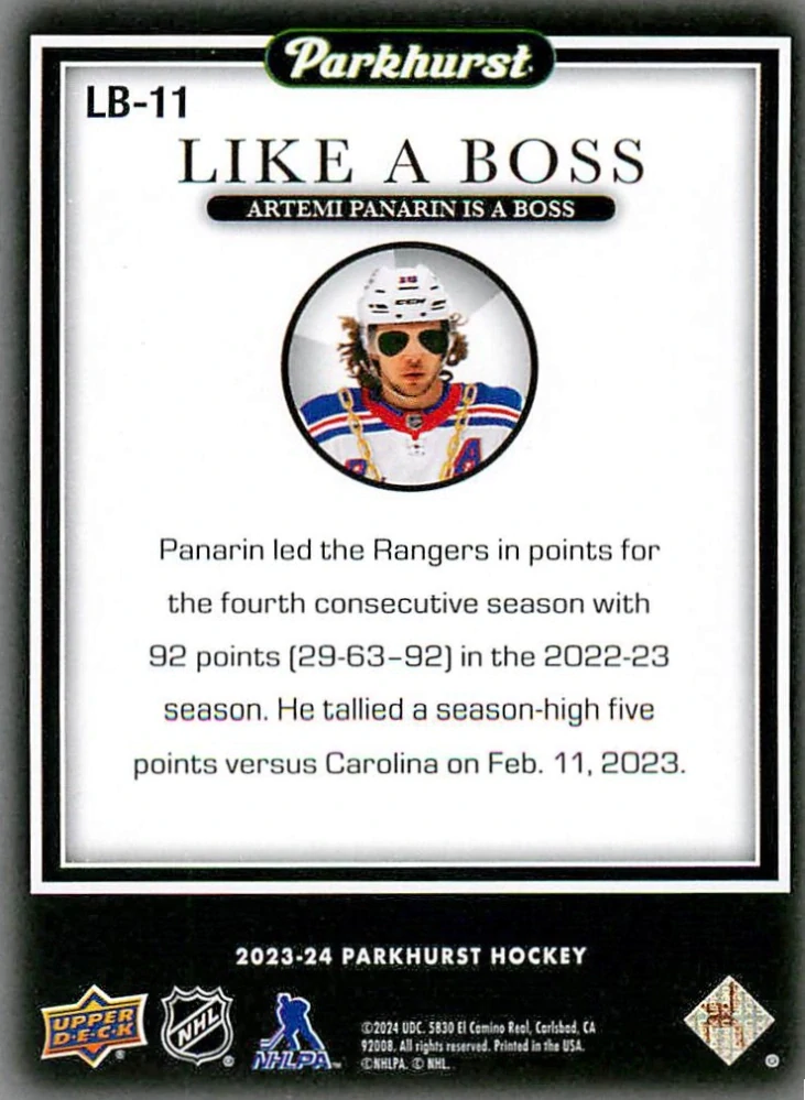 2023-24 UD Parkhurst - Artemi Panarin - Like a Boss #LB-11
