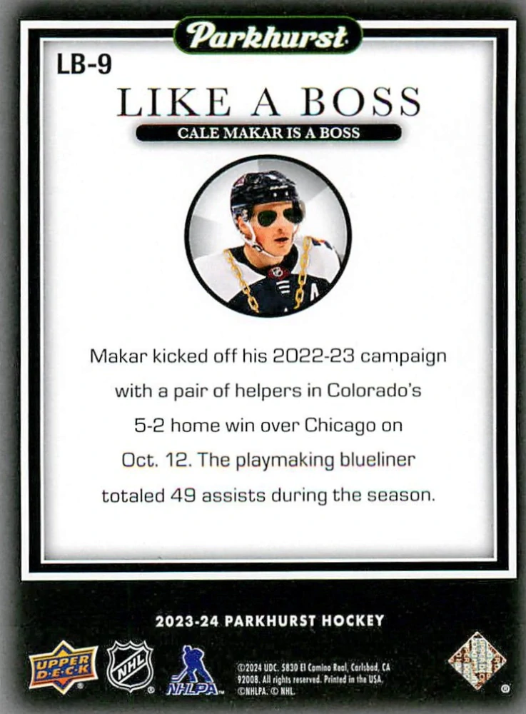2023-24 UD Parkhurst - Cale Makar - Like a Boss #LB-9