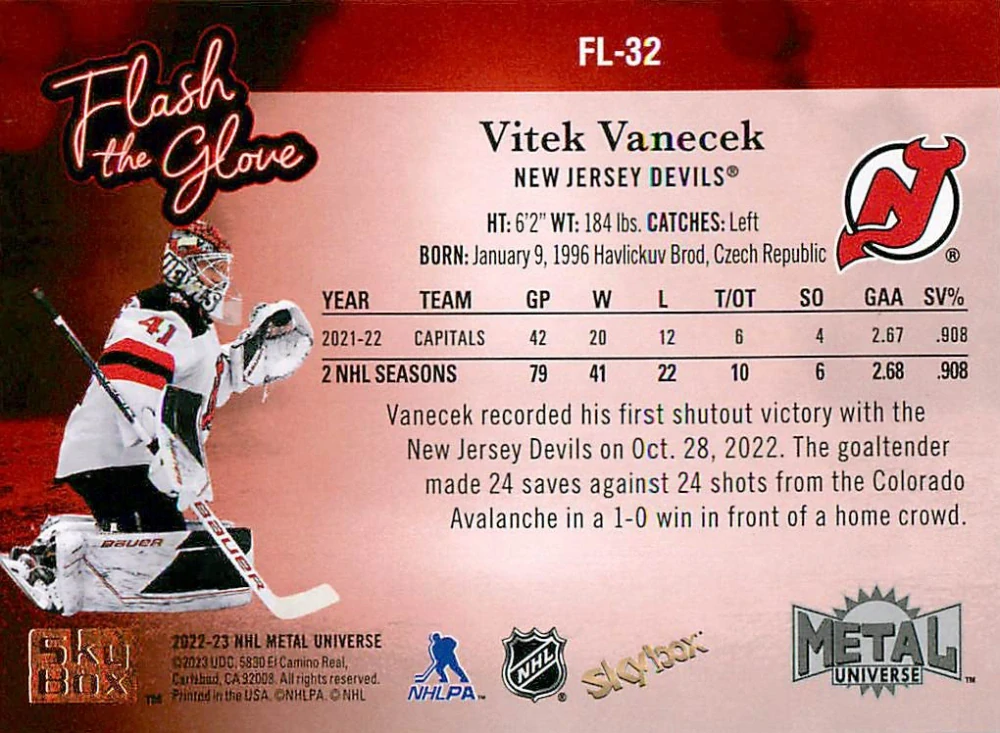 2022-23 UD Skybox Metal Universe - Vítek Vaněček - Flash The Glove #FL-32
