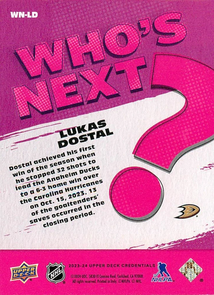 2023-24 UD Credentials - Lukáš Dostál - Who's Next? #WN-LD