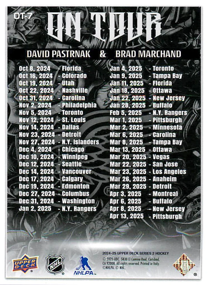 2024-25 UD Series 2 - David Pastrňák, Brad Marchand - On Tour #OT-7
