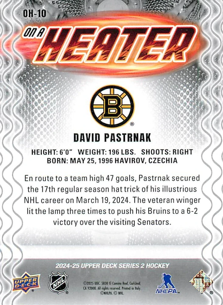 2024-25 UD Series 2 - David Pastrňák - On A Heater #OH-10