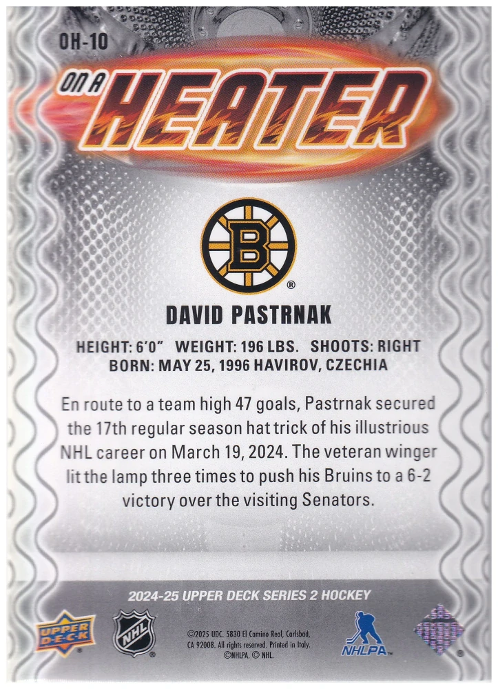 2024-25 UD Series 2 - David Pastrňák - On A Heater #OH-10