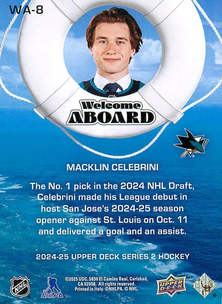 2024-25 UD Series 2 - Macklin Celebrini - Welcome Aboard #WA-8