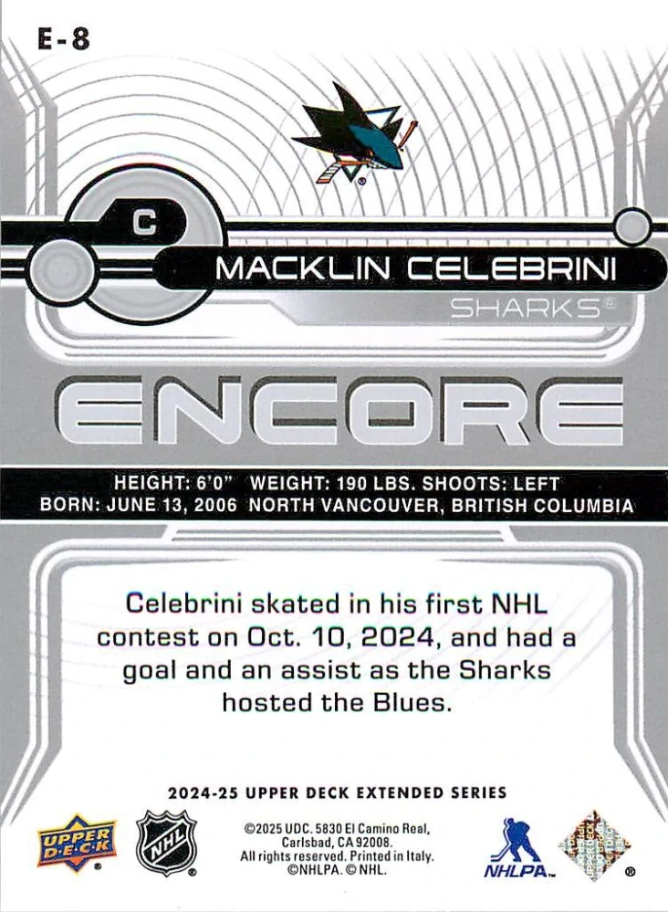 2024-25 UD Extended Series - Macklin Celebrini - Encore #E-8