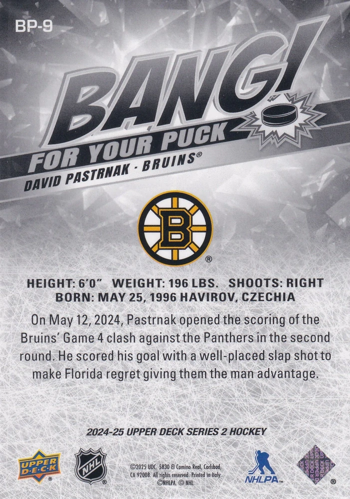 2024-25 UD Series 2 - David Pastrňák - Bang For Your Puck #BP-9
