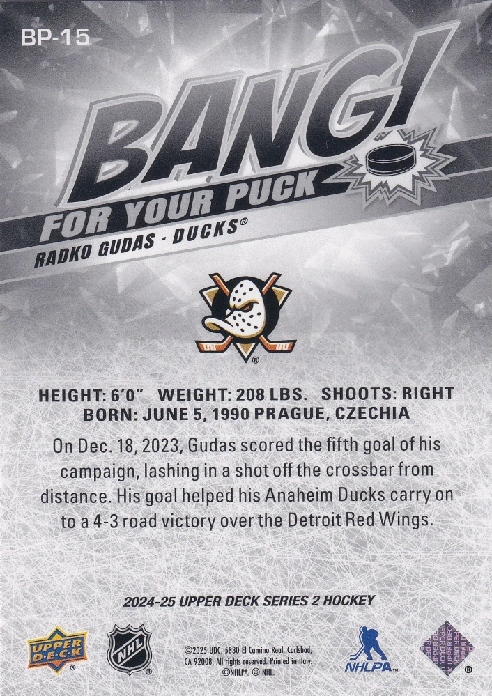 2024-25 UD Series 2 - Radko Gudas - Bang For Your Puck #BP-15