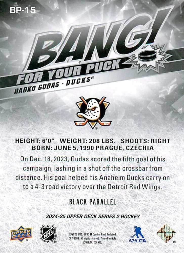2024-25 UD Series 2 - Radko Gudas - Bang For Your Puck Black #BP-15