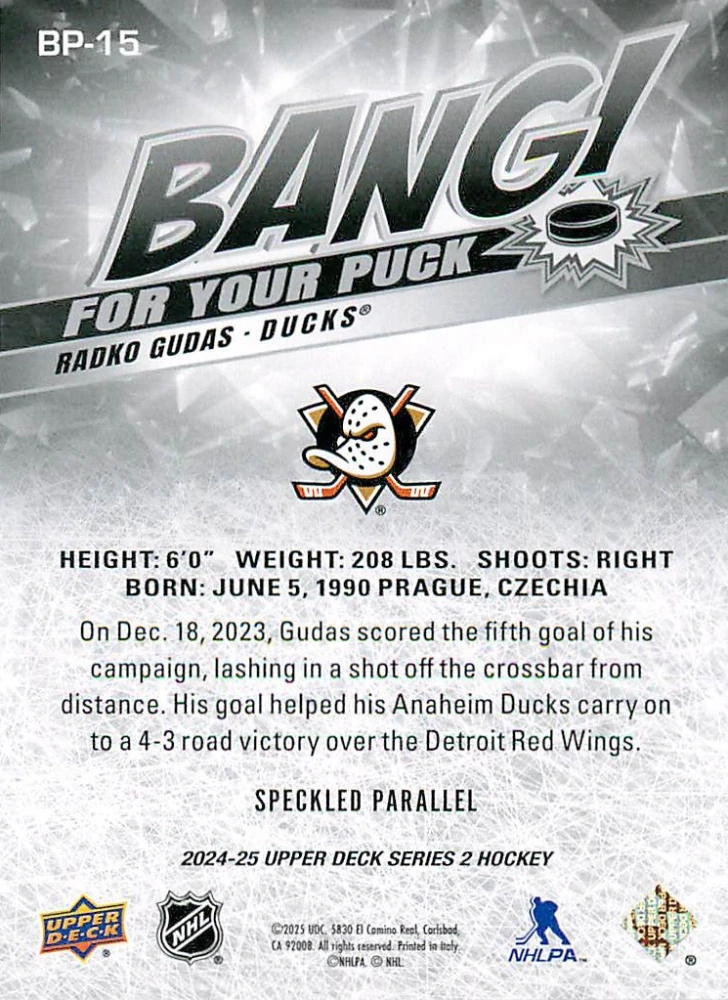 2024-25 UD Series 2 - Radko Gudas - Bang For Your Puck Speckled #BP-15