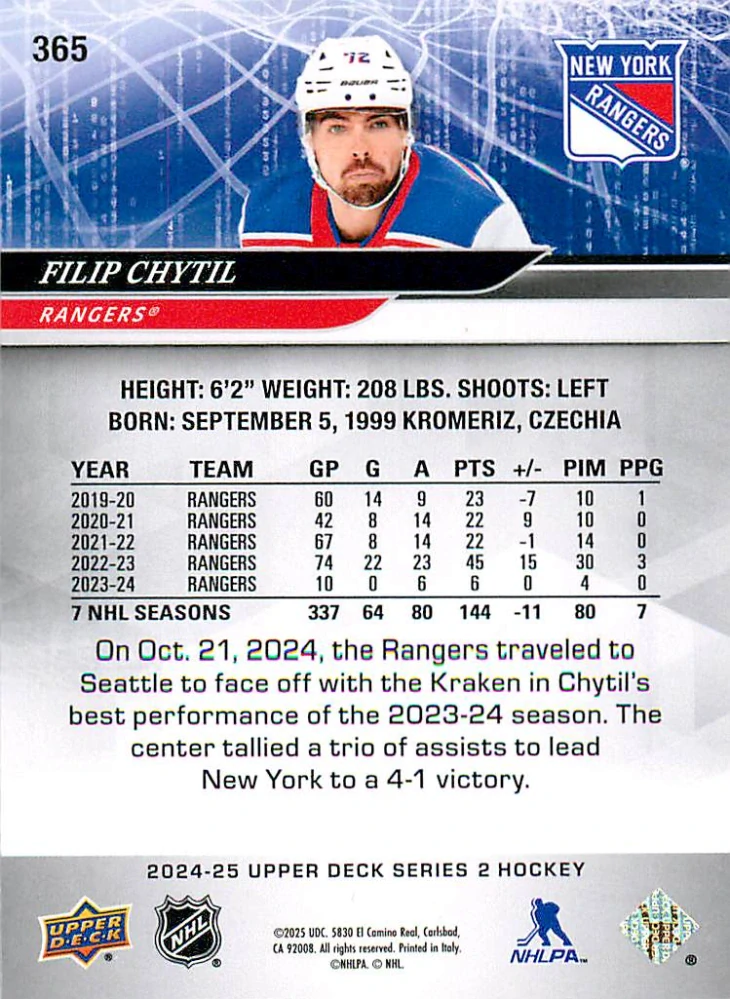 2024-25 UD Series 2 - Filip Chytil - Silver Foil #365
