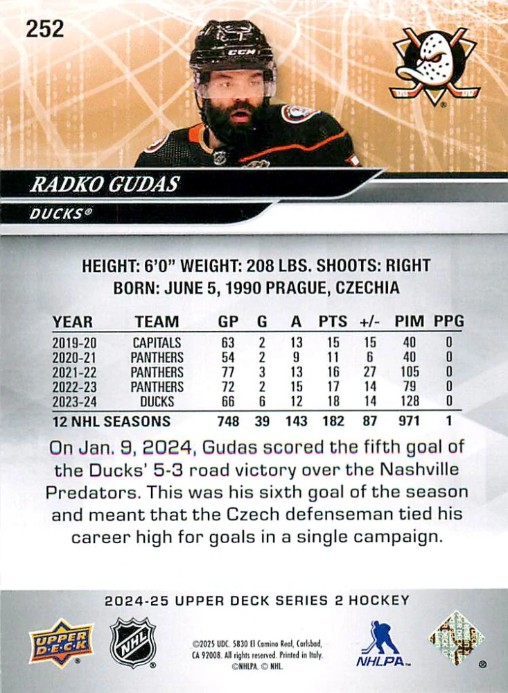 2024-25 UD Series 2 - Radko Gudas - Silver Foil #252