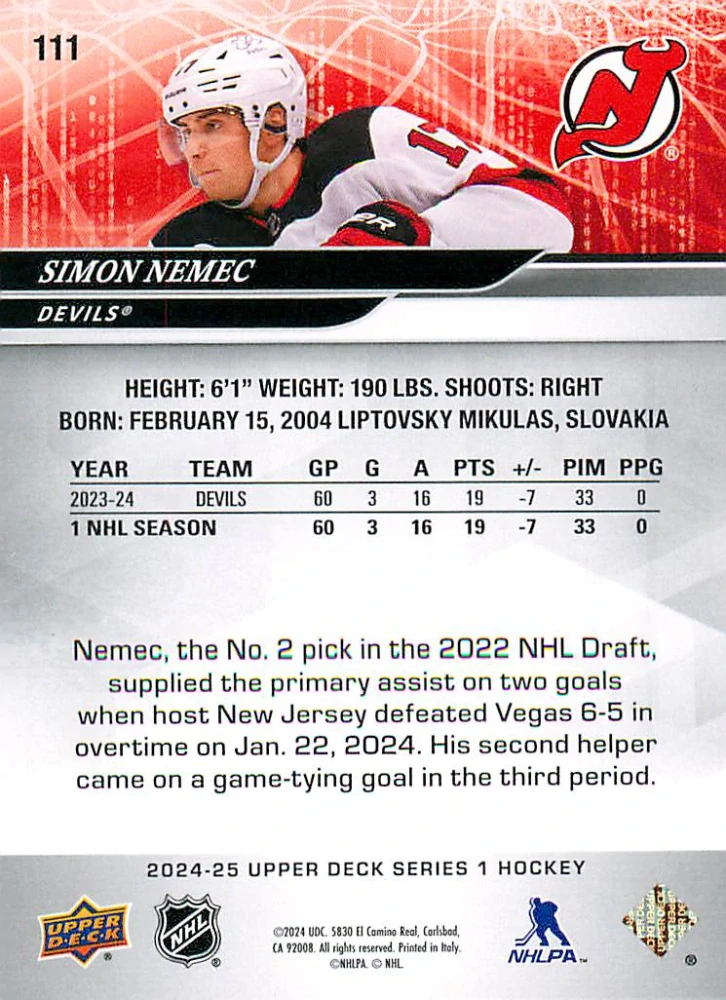 2024-25 UD Series 1 - Šimon Nemec - Silver Foil #111