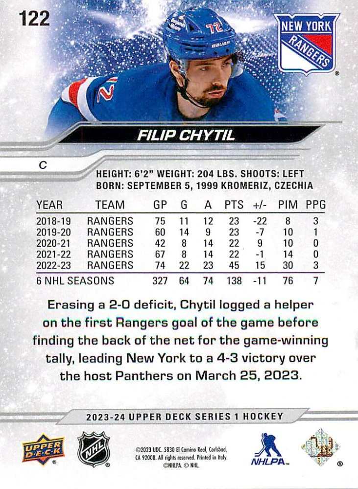 2023-24 UD Series 1 - Filip Chytil - Silver Foil #122