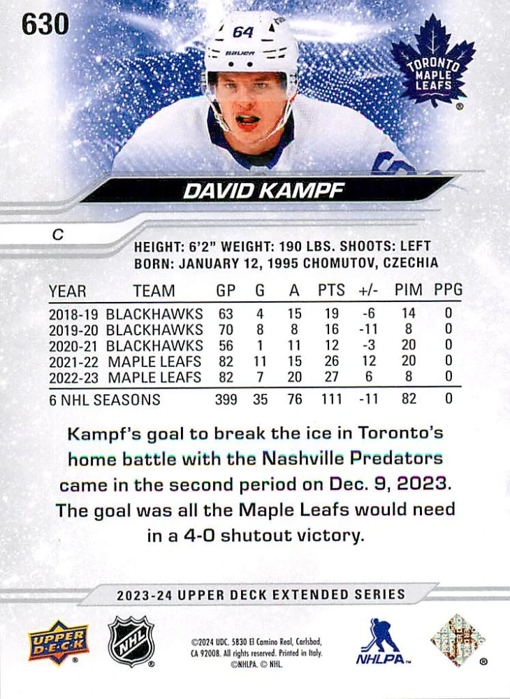 2023-24 UD Extended Series - David Kampf - Outburst #630