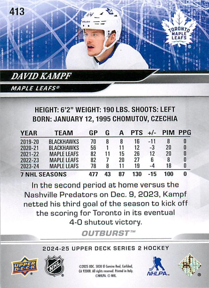 2024-25 UD Series 2 - David Kampf - Outburst #413