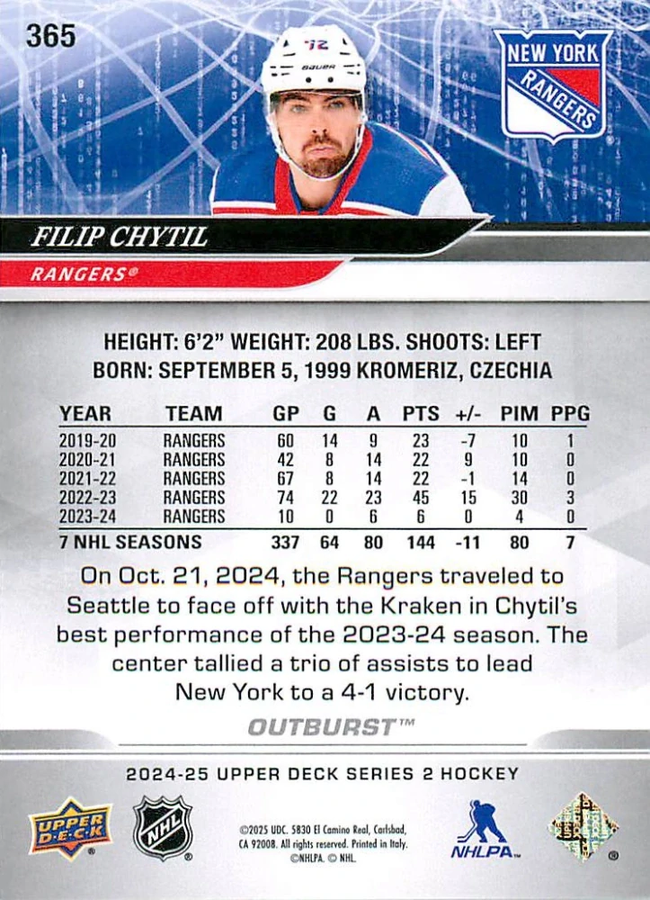 2024-25 UD Series 2 - Filip Chytil - Outburst #365