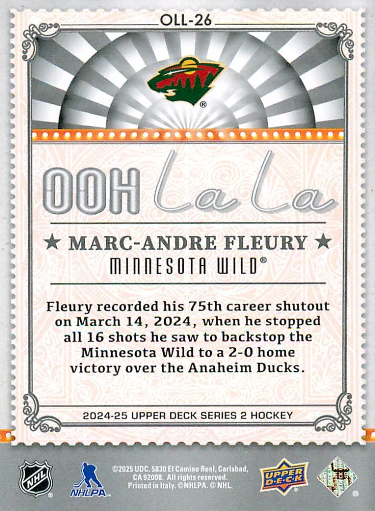 2024-25 UD Series 2 - Marc-Andre Fleury - Ooh La La #OLL-26