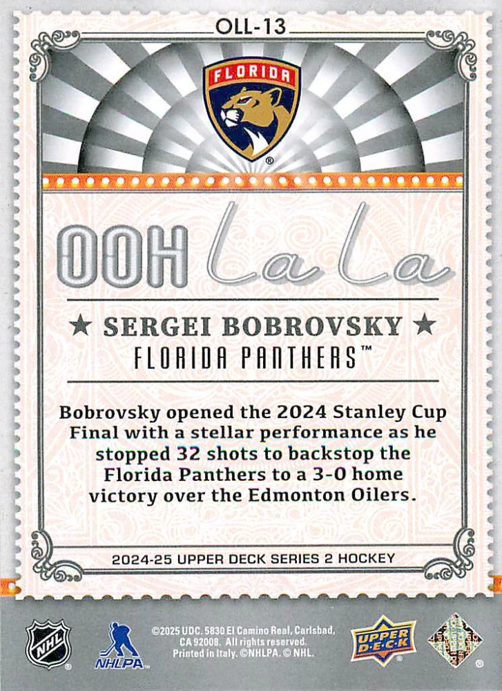 2024-25 UD Series 2 - Sergei Bobrovsky - Ooh La La #OLL-13