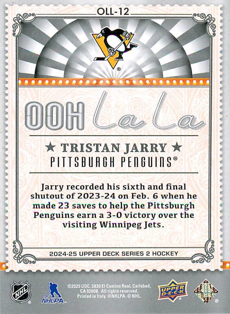 2024-25 UD Series 2 - Tristan Jarry - Ooh La La #OLL-12
