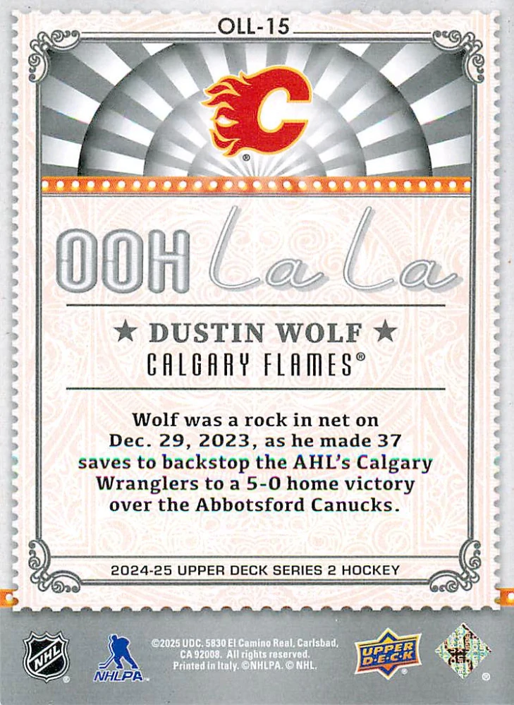 2024-25 UD Series 2 - Dustin Wolf - Ooh La La #OLL-15