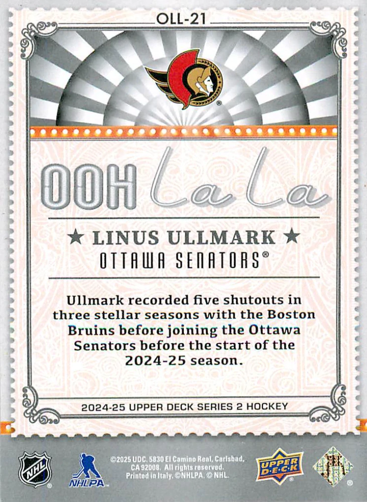 2024-25 UD Series 2 - Linus Ullmark - Ooh La La #OLL-21