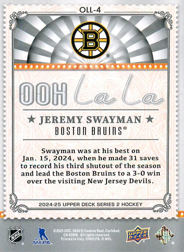 2024-25 UD Series 2 - Jeremy Swayman - Ooh La La #OLL-4