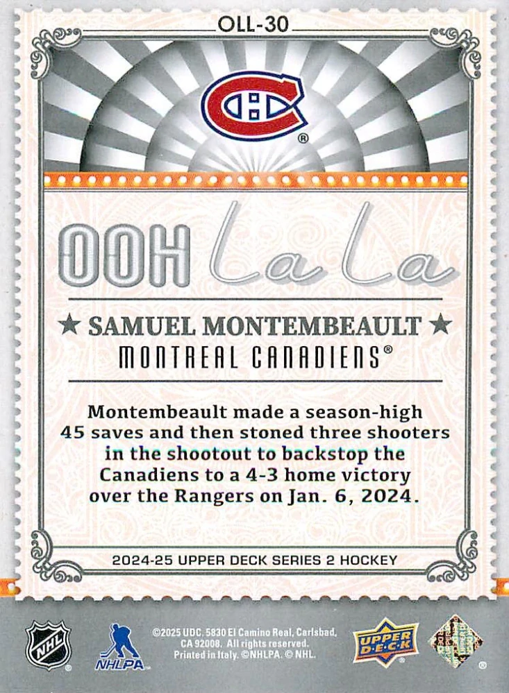 2024-25 UD Series 2 - Samuel Montembeault - Ooh La La #OLL-30