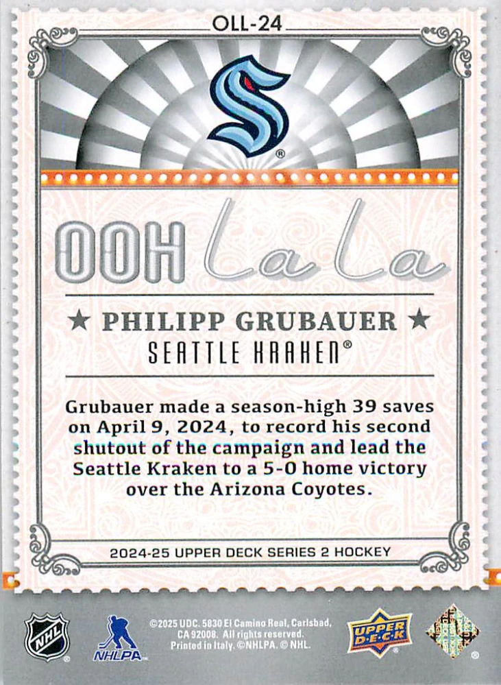 2024-25 UD Series 2 - Philipp Grubauer - Ooh La La #OLL-24