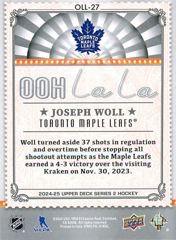 2024-25 UD Series 2 - Joseph Woll - Ooh La La #OLL-27
