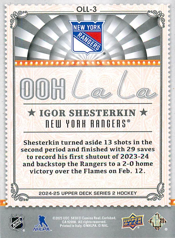 2024-25 UD Series 2 - Igor Shesterkin - Ooh La La #OLL-3