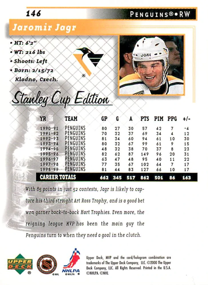1999-00 UD MVP Stanley Cup Edition - Jaromír Jágr #146