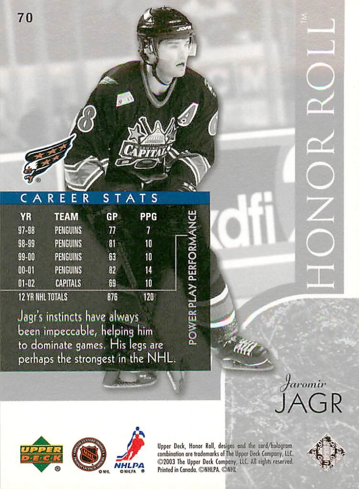 2002-03 UD Honor Roll - Jaromír Jágr #70