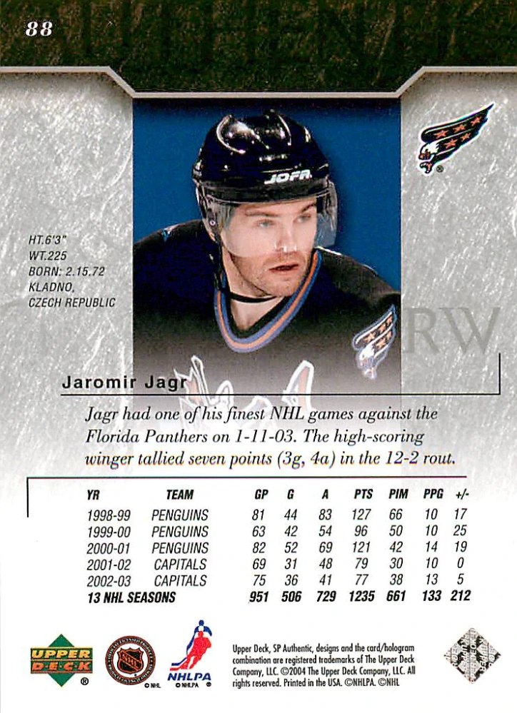 2003-04 UD SP Authentic - Jaromír Jágr #88