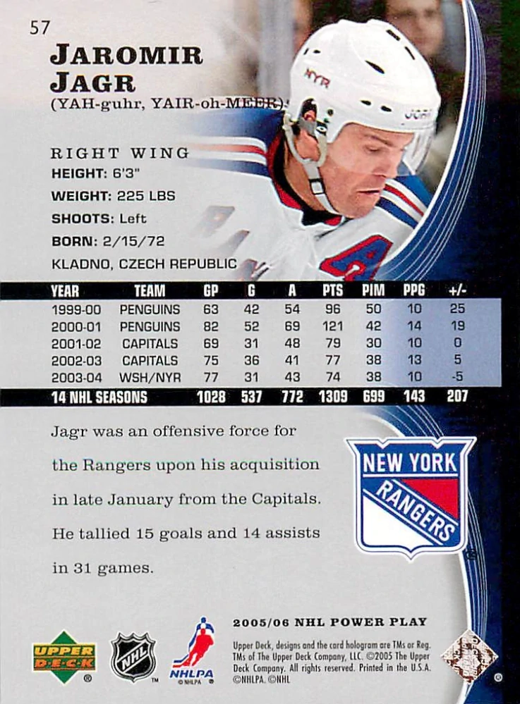 2005-06 UD Power Play - Jaromír Jágr #57