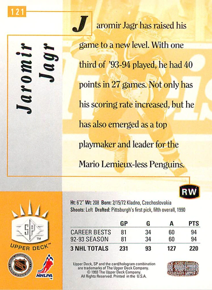 1993-94 UD Series - Jaromír Jágr - SP Insert #121