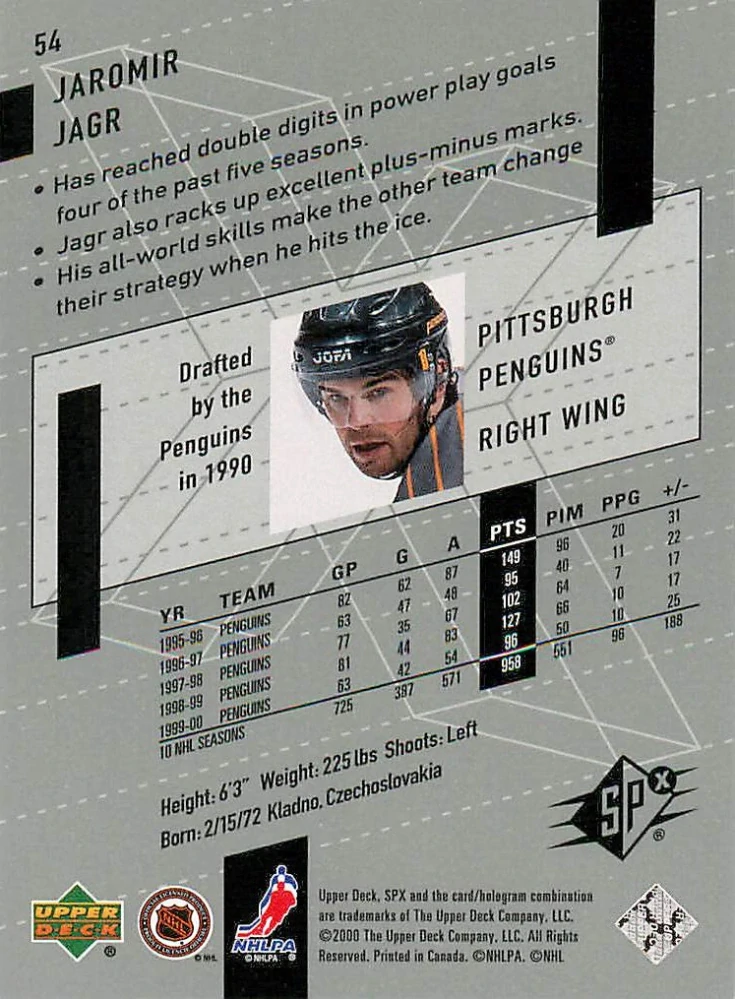 2000-01 UD SPx - Jaromír Jágr #54