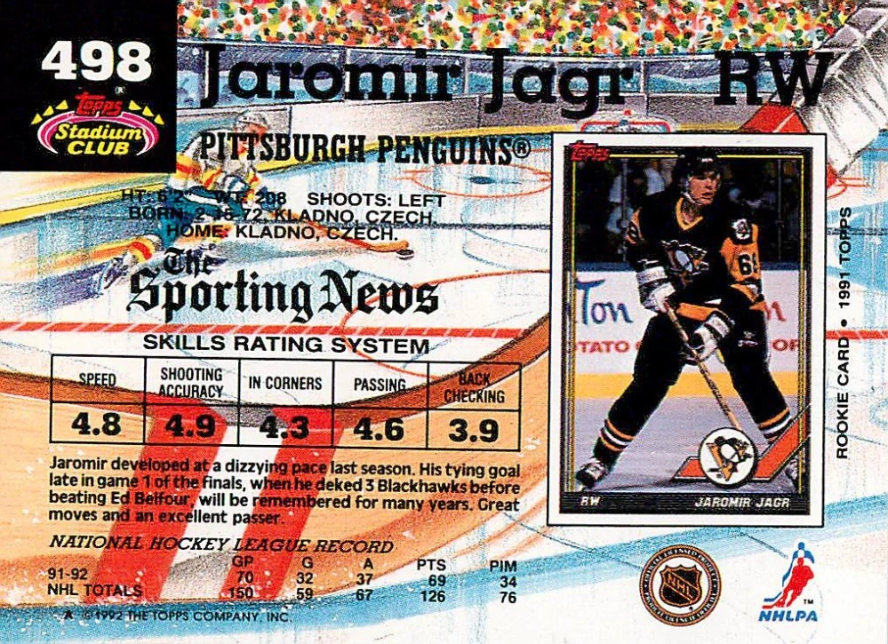 1992-93 Topps Stadium Club - Jaromír Jágr #498