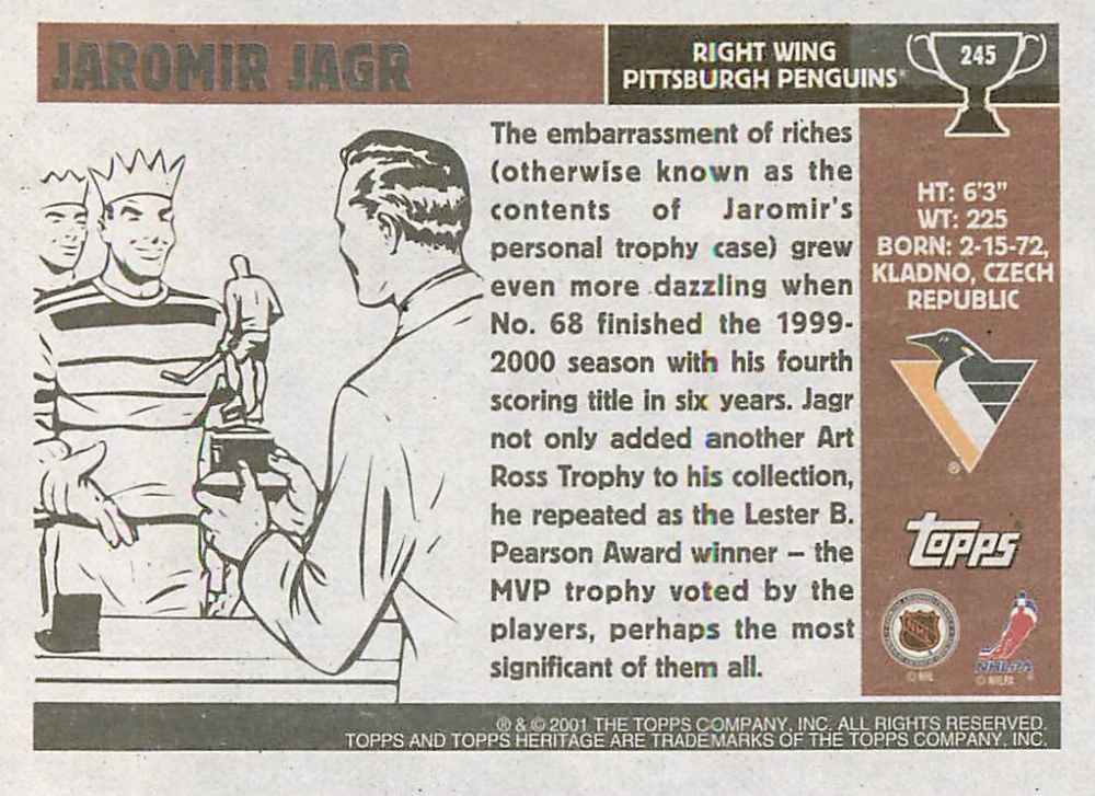 2000-01 Topps Heritage - Jaromír Jágr - Award Winners - Art Ross #245